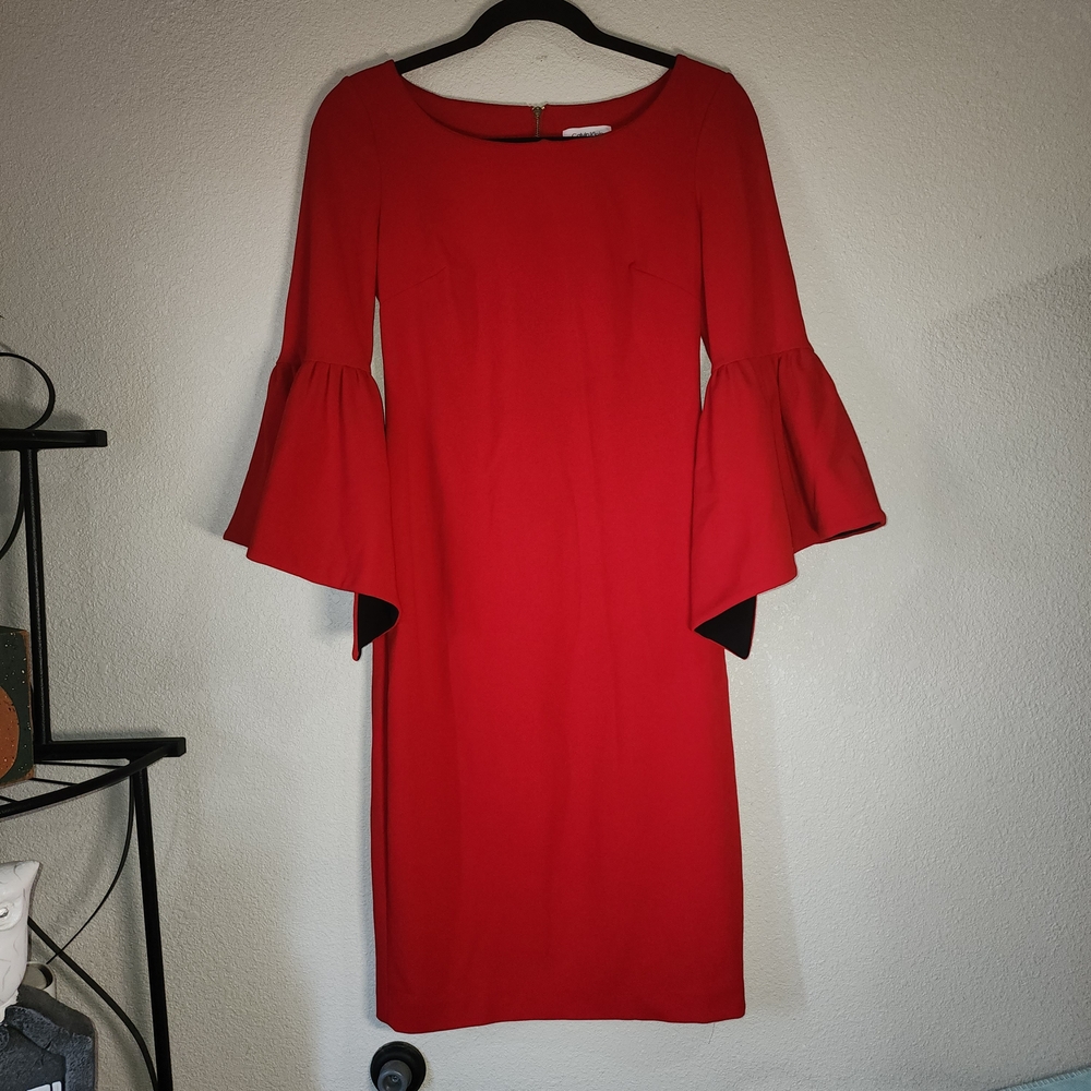 Calvin Klein Red Long Sleeve Dress